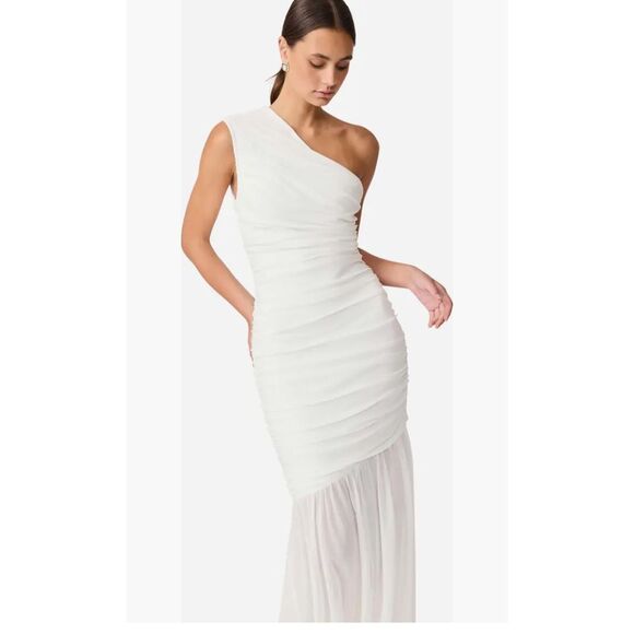 Elliatt White Vinna Ruched One-Shoulder Gown Bridal Bachelorette size M Preloved - Picture 1 of 7
